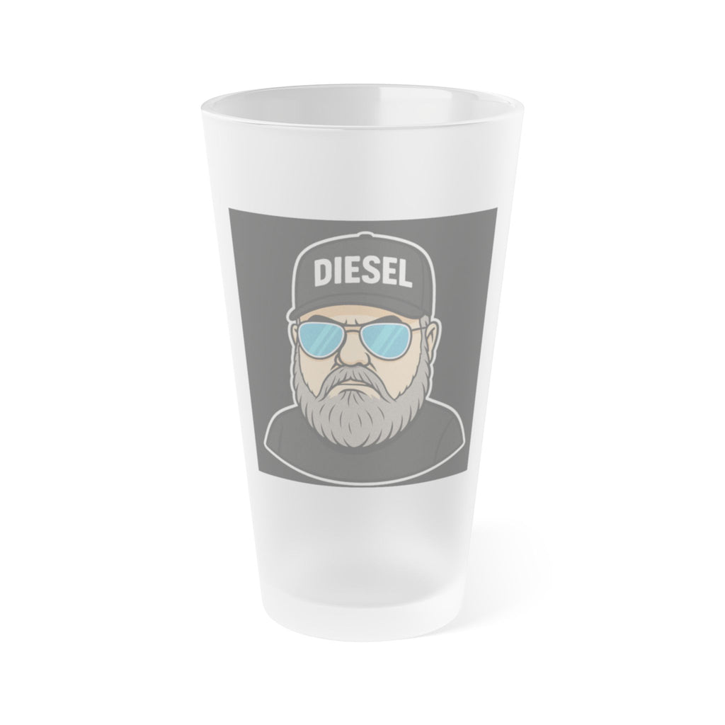 Frosted 16oz Pint Glass – 'DIESEL' Bearded  with Sunglasses