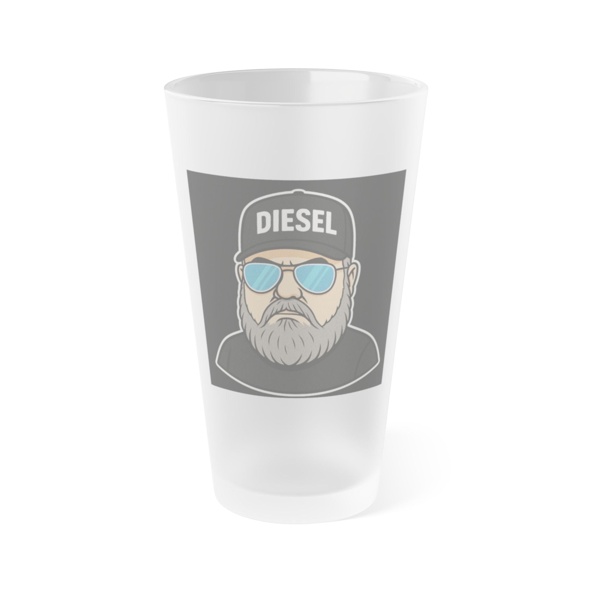 Frosted 16oz Pint Glass – 'DIESEL' Bearded  with Sunglasses