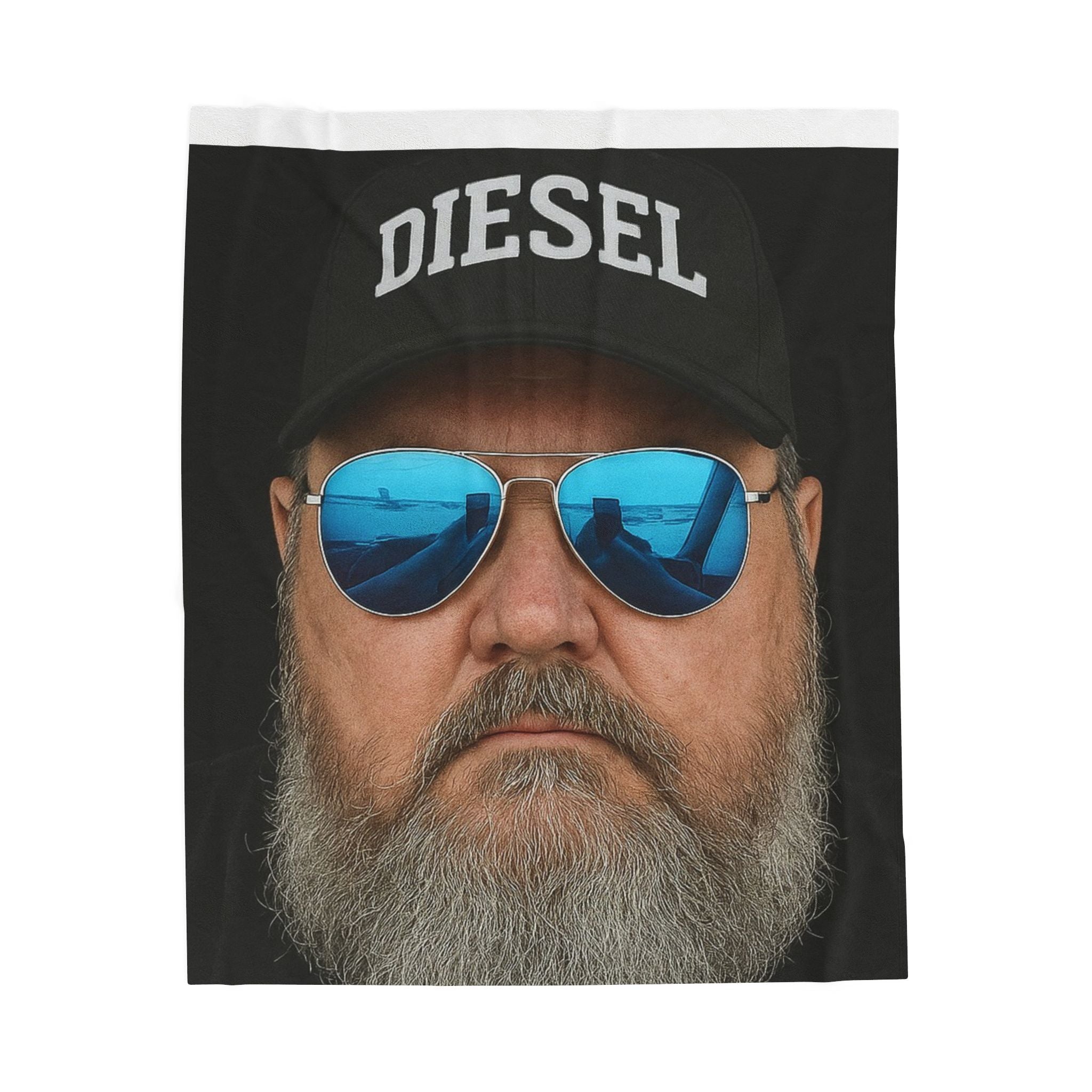 Diesel Cap Beard Guy Velveteen Plush Blanket — Cool Aviator Sunglasses Portrait Throw