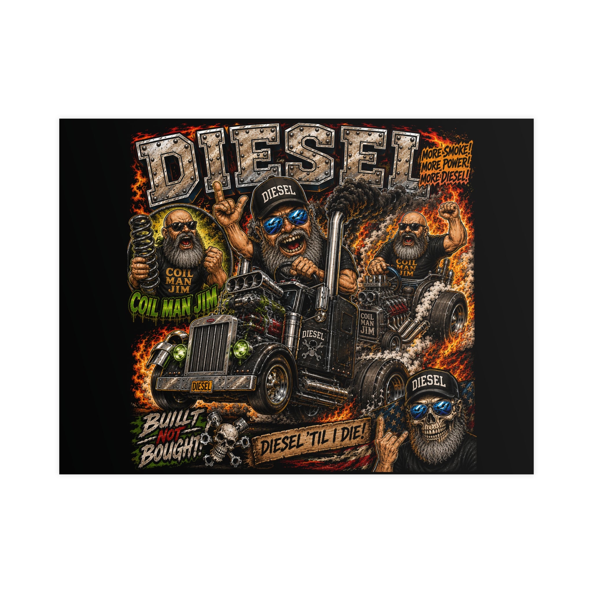Diesel Till I Die Matte Poster — Trucker Skull Diesel Engine Art