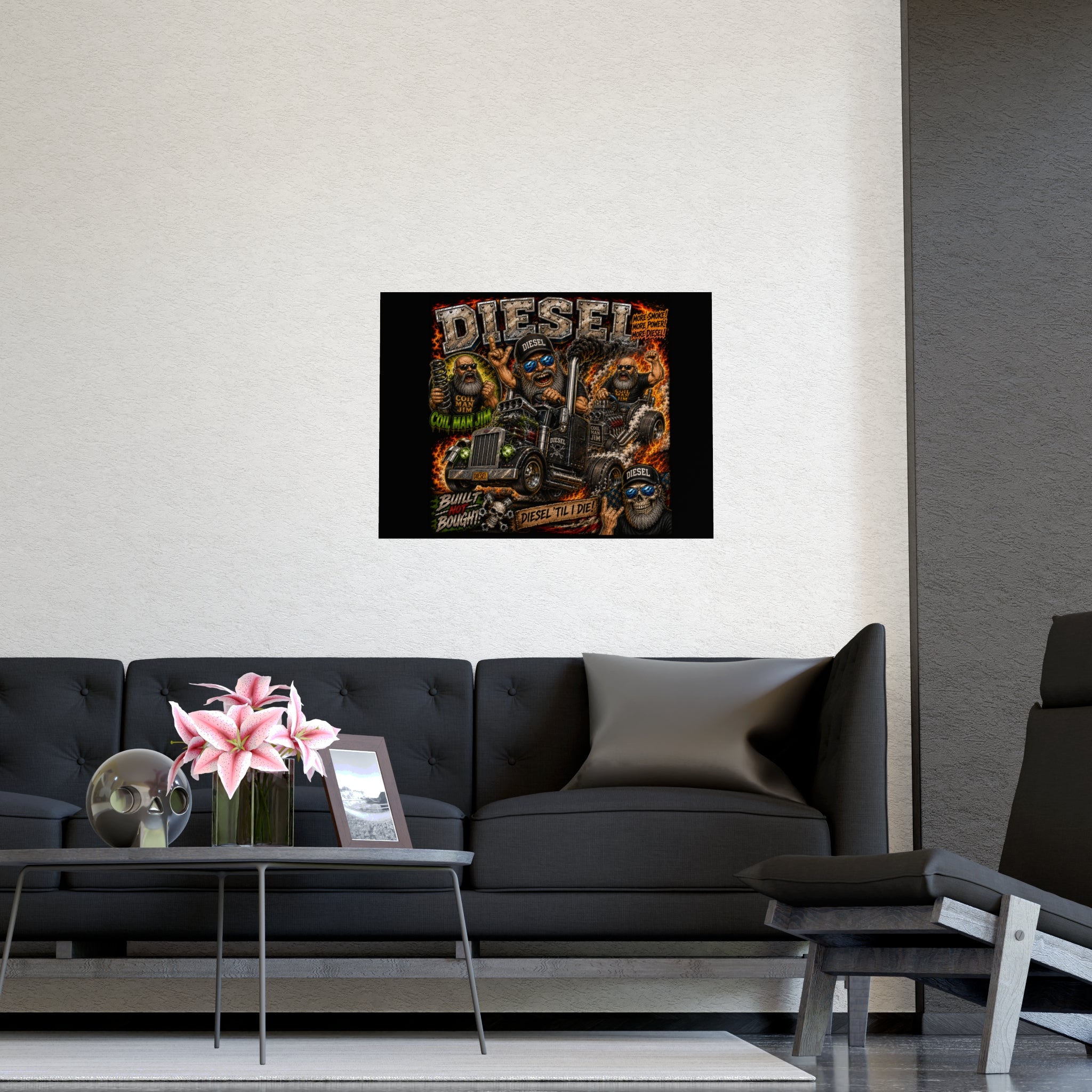 Diesel Till I Die Matte Poster — Trucker Skull Diesel Engine Art
