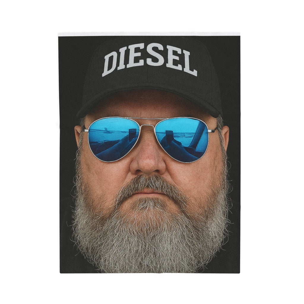 Diesel Cap Beard Guy Velveteen Plush Blanket — Cool Aviator Sunglasses Portrait Throw