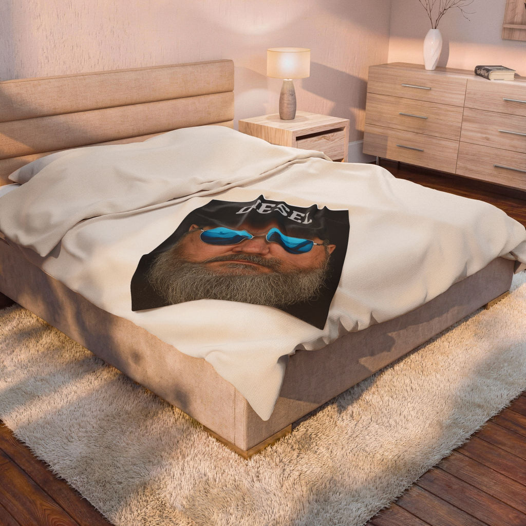 Diesel Cap Beard Guy Velveteen Plush Blanket — Cool Aviator Sunglasses Portrait Throw