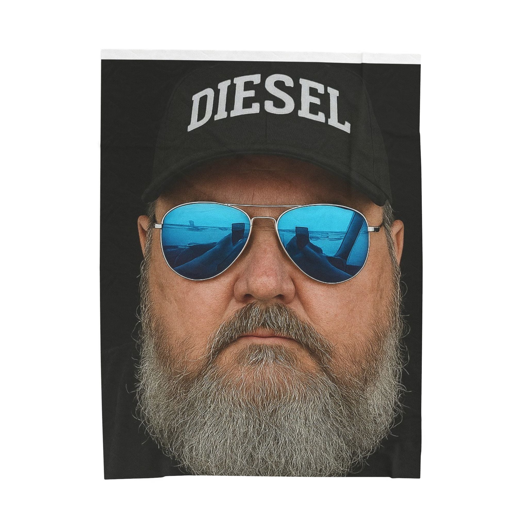 Diesel Cap Beard Guy Velveteen Plush Blanket — Cool Aviator Sunglasses Portrait Throw
