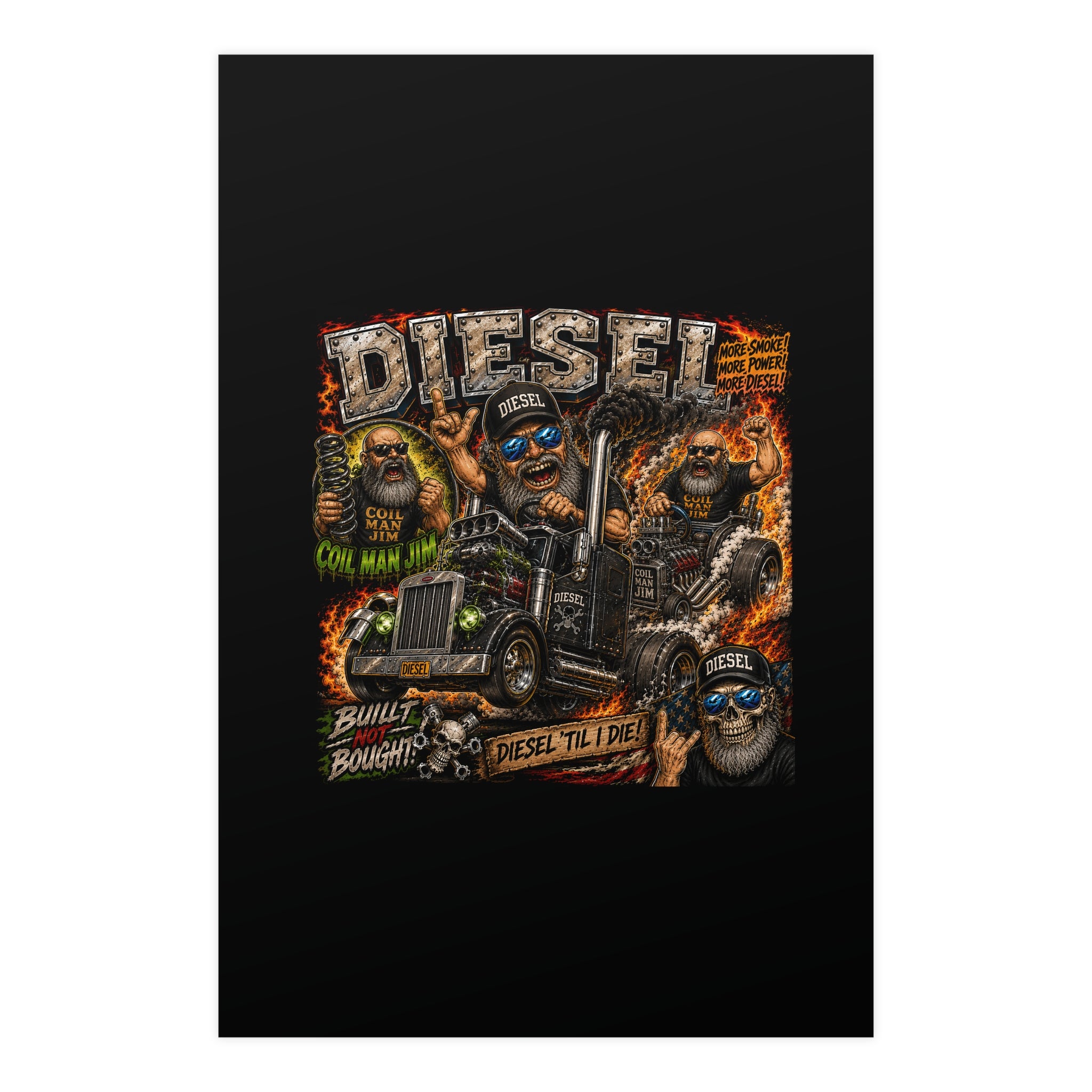 Diesel Till I Die Matte Poster — Trucker Skull Diesel Engine Art