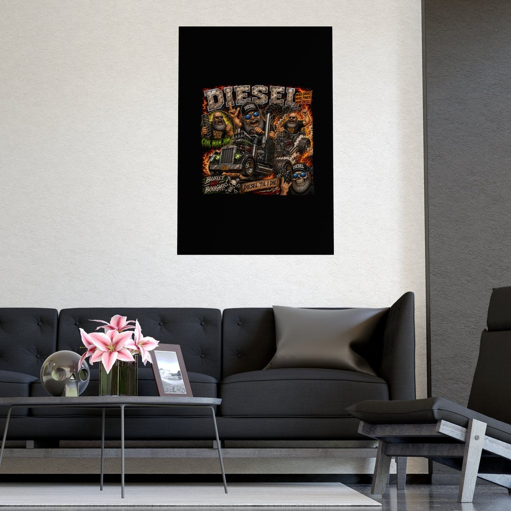 Diesel Till I Die Matte Poster — Trucker Skull Diesel Engine Art