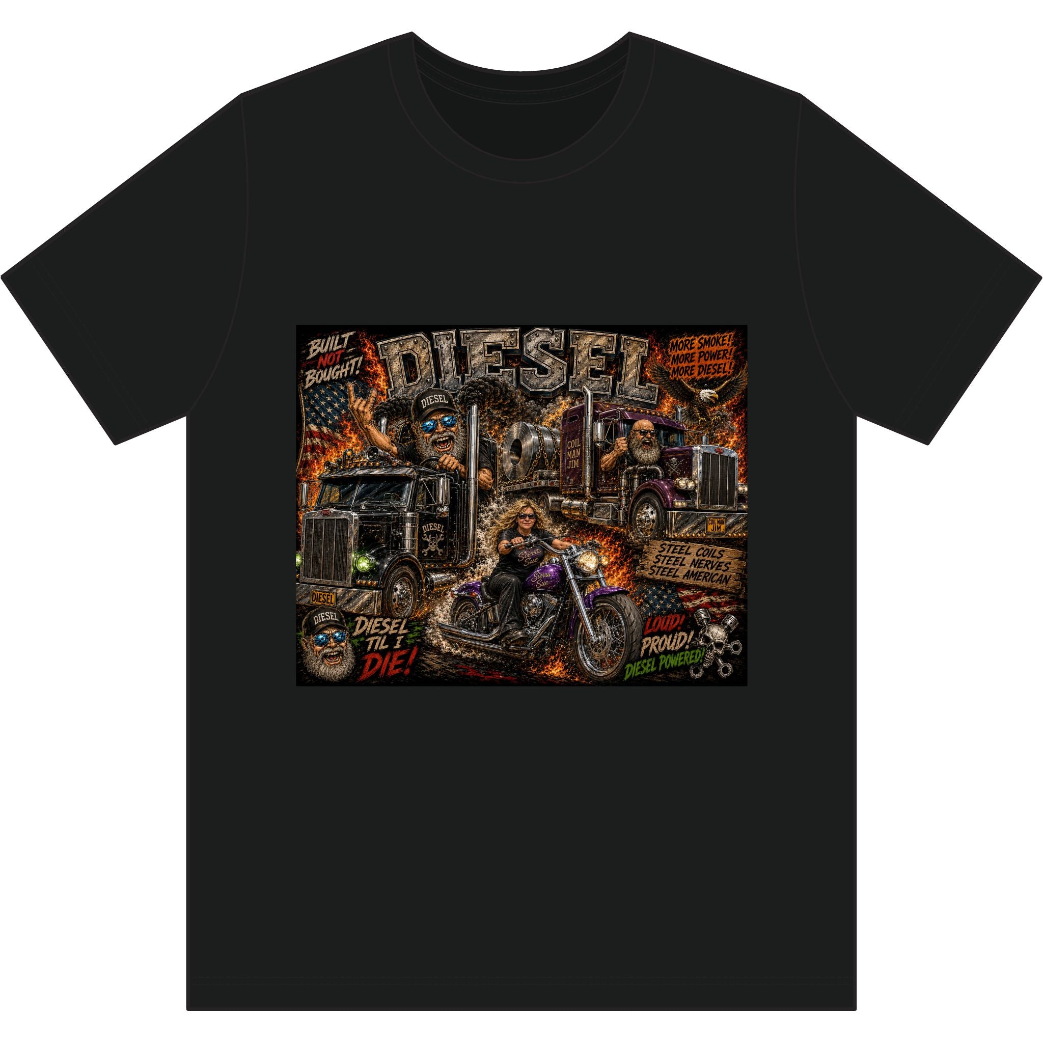 Diesel – Steel, Smoke & Freedom | Trucker & Biker Graphic T-Shirt