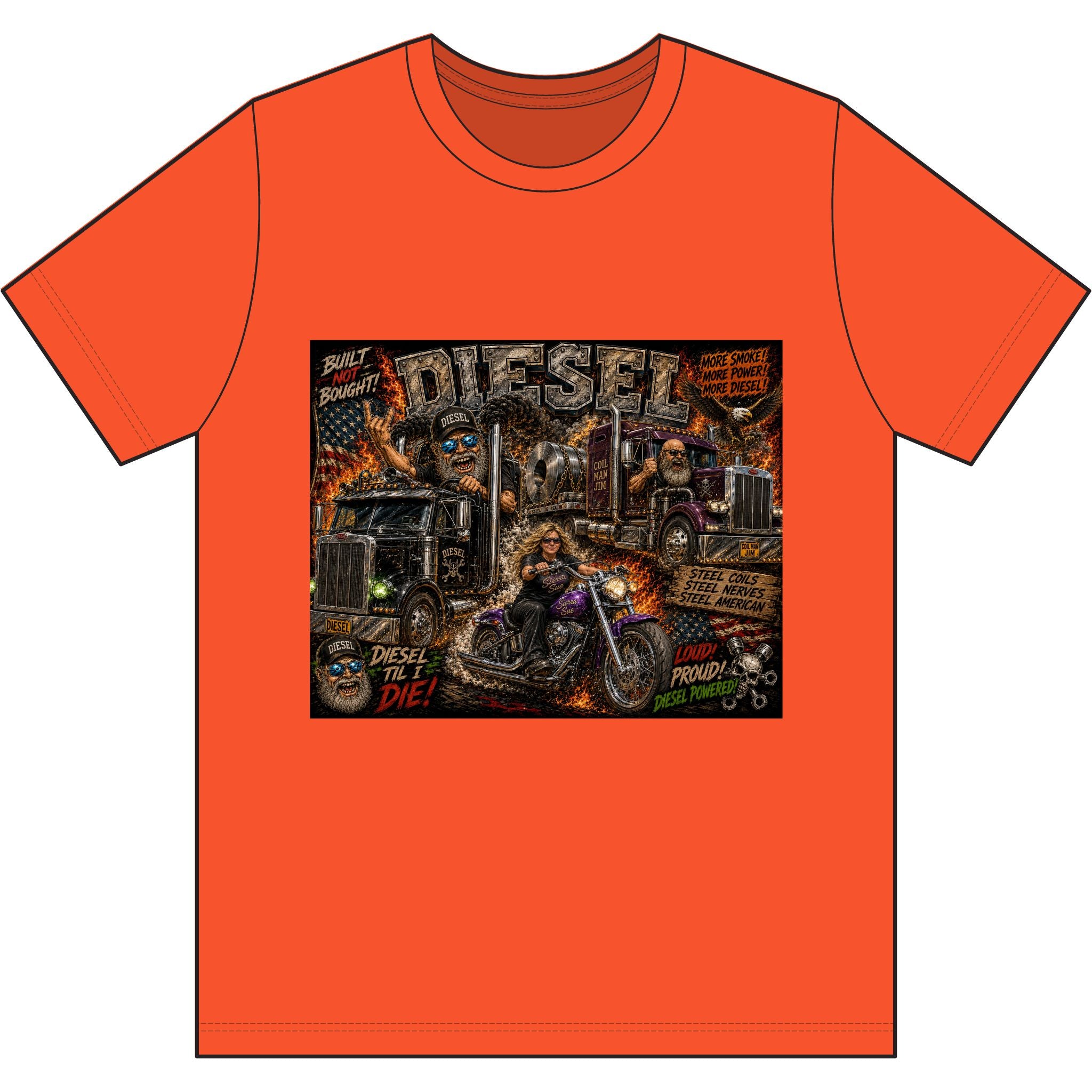 Diesel – Steel, Smoke & Freedom | Trucker & Biker Graphic T-Shirt