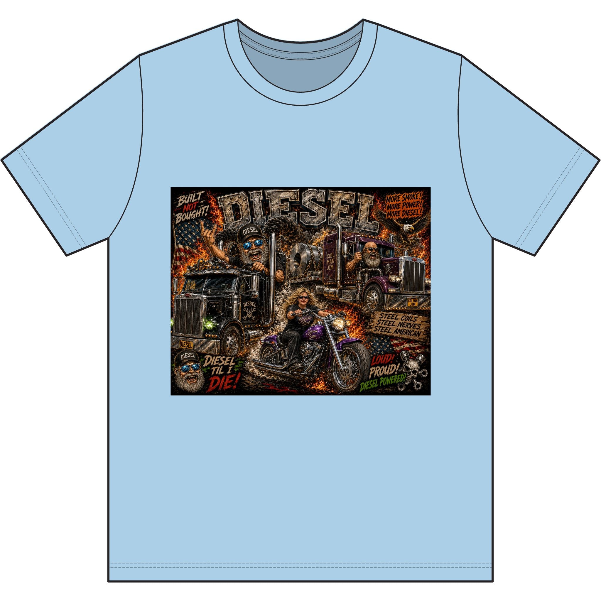 Diesel – Steel, Smoke & Freedom | Trucker & Biker Graphic T-Shirt