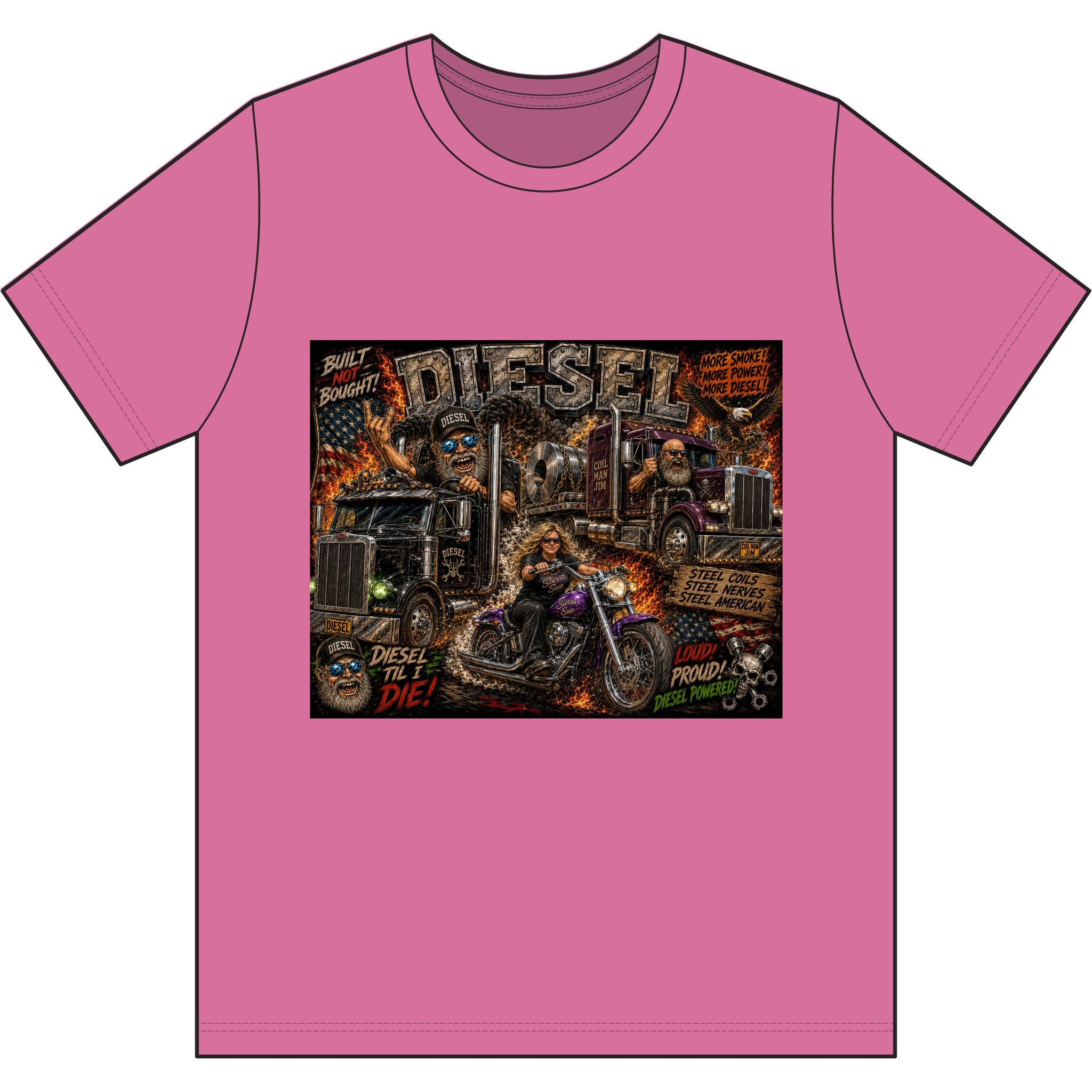 Diesel – Steel, Smoke & Freedom | Trucker & Biker Graphic T-Shirt