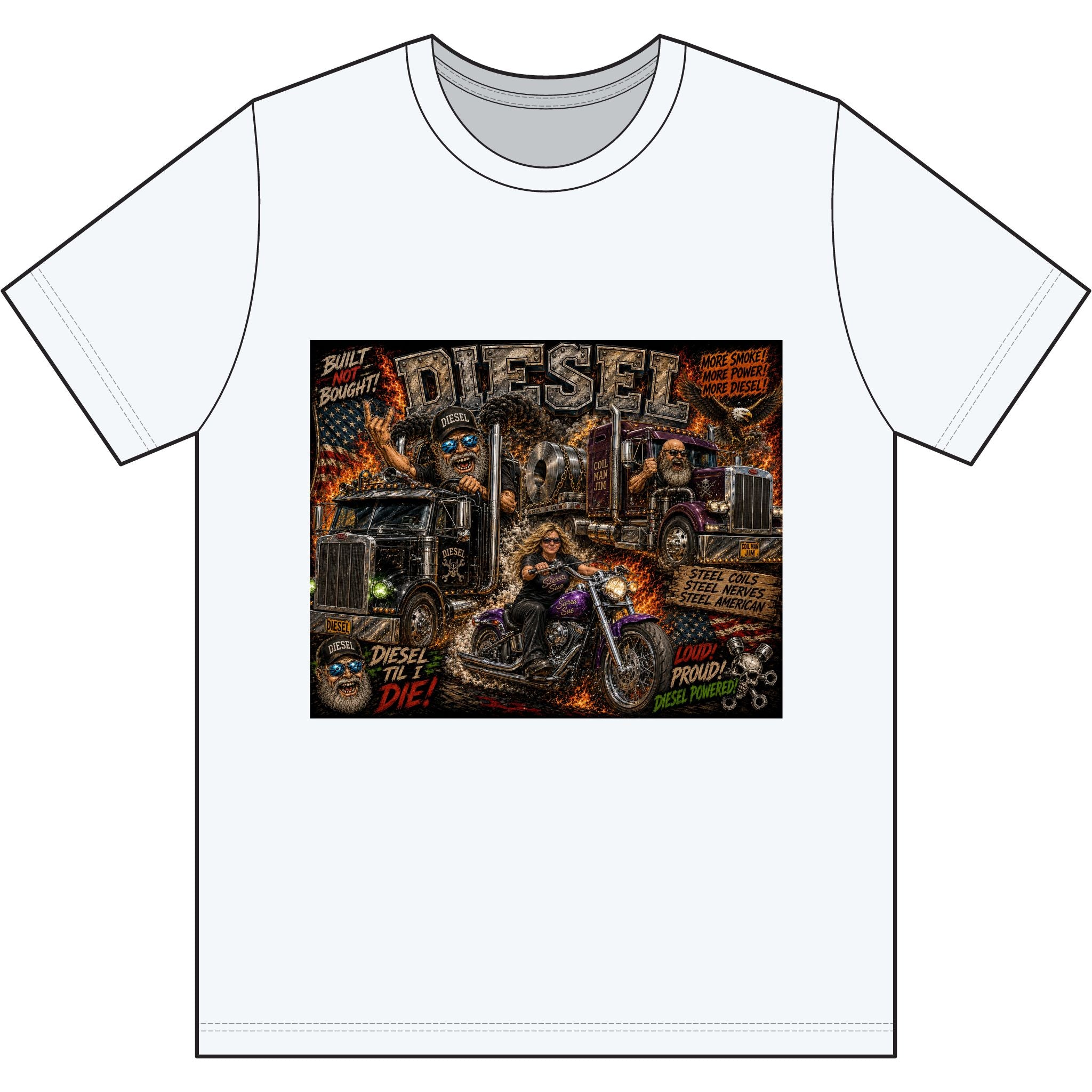 Diesel – Steel, Smoke & Freedom | Trucker & Biker Graphic T-Shirt